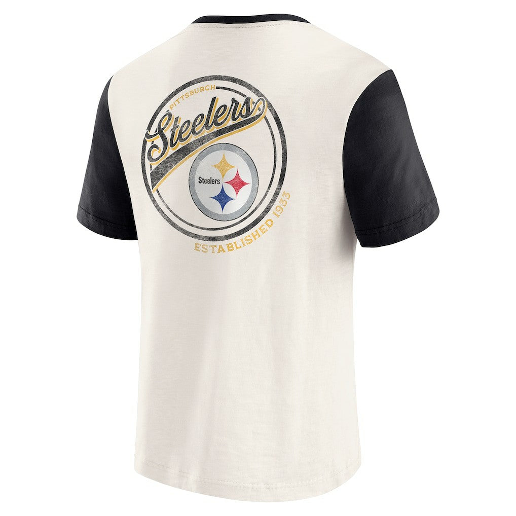 Fanatics Pittsburgh Steelers Darius Rucker Collection Henley Colorblock Slub Pocket T-Shirt Cream