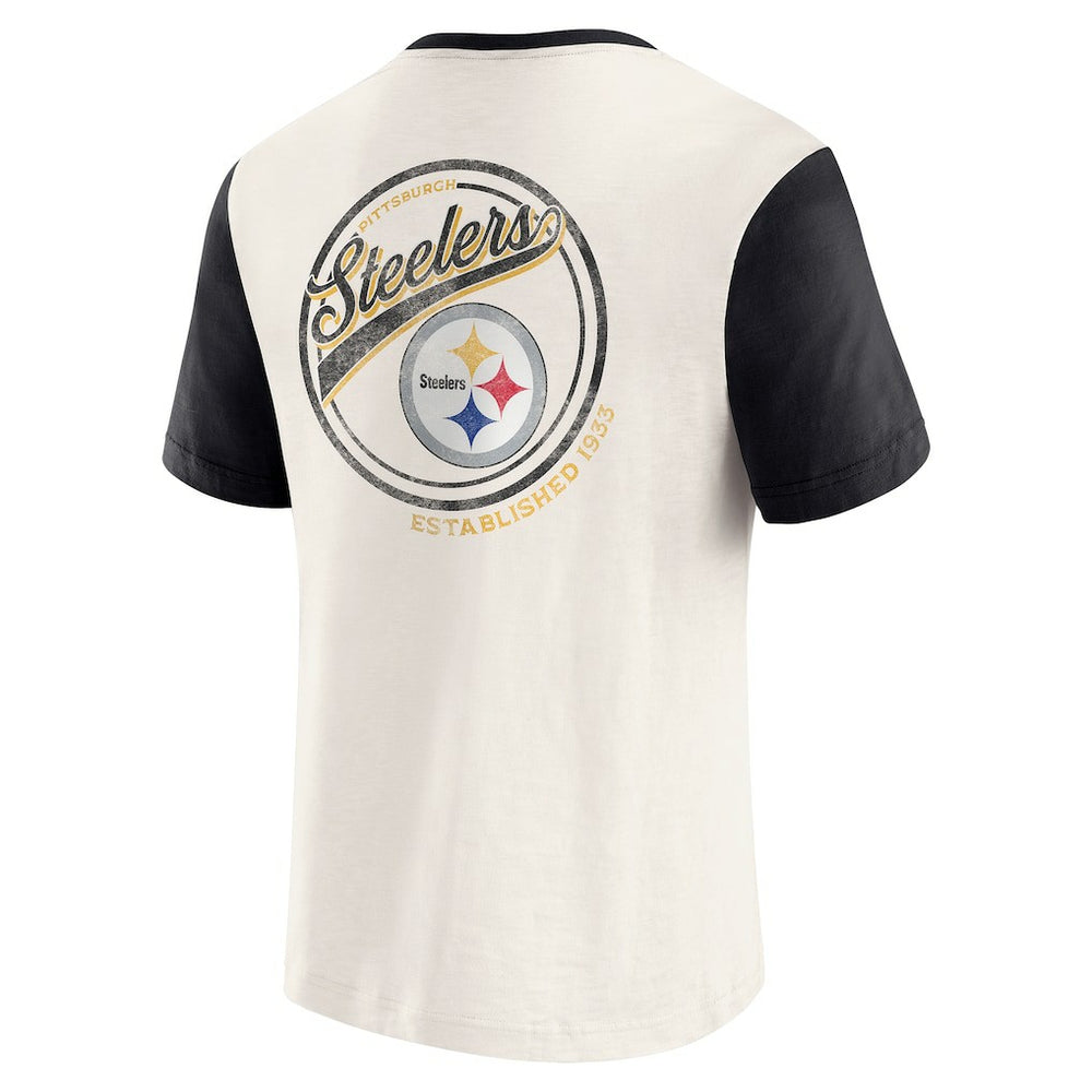 Fanatics Pittsburgh Steelers Darius Rucker Collection Henley Colorblock Slub Pocket T-Shirt Cream