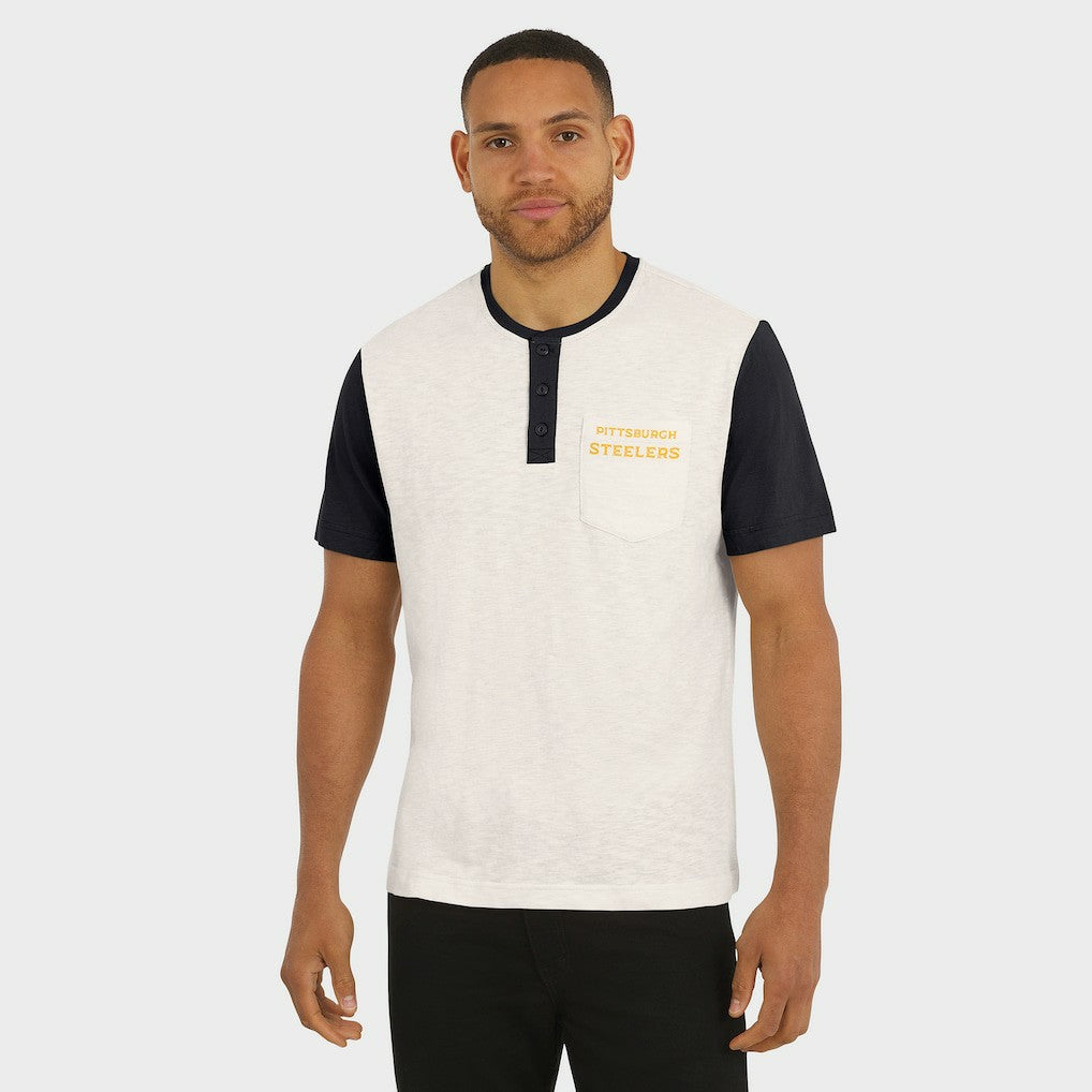 Fanatics Pittsburgh Steelers Darius Rucker Collection Henley Colorblock Slub Pocket T-Shirt Cream