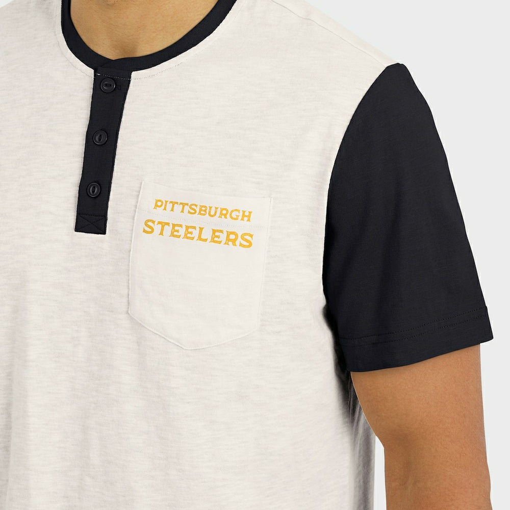 Fanatics Pittsburgh Steelers Darius Rucker Collection Henley Colorblock Slub Pocket T-Shirt Cream
