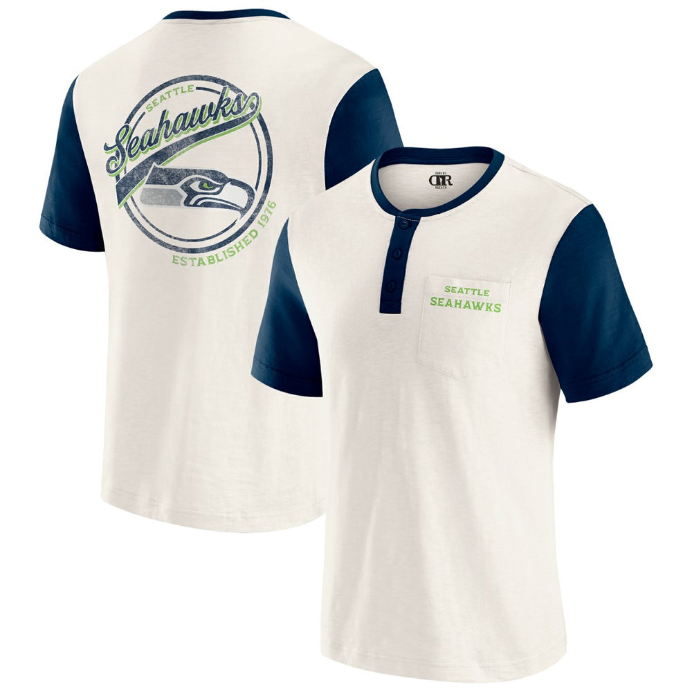 Fanatics Seattle Seahawks Darius Rucker Collection Henley Colorblock Slub Pocket T-Shirt Cream