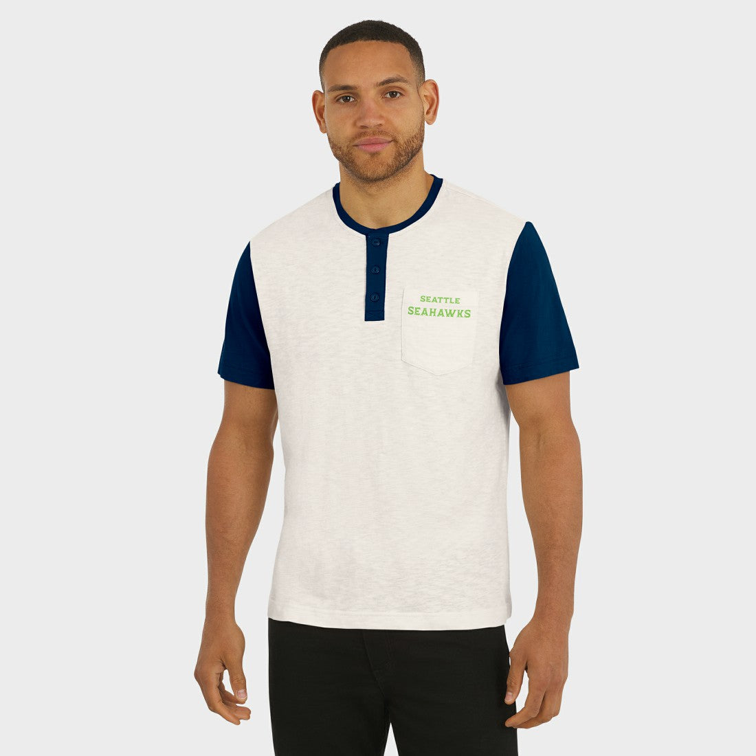 Fanatics Seattle Seahawks Darius Rucker Collection Henley Colorblock Slub Pocket T-Shirt Cream