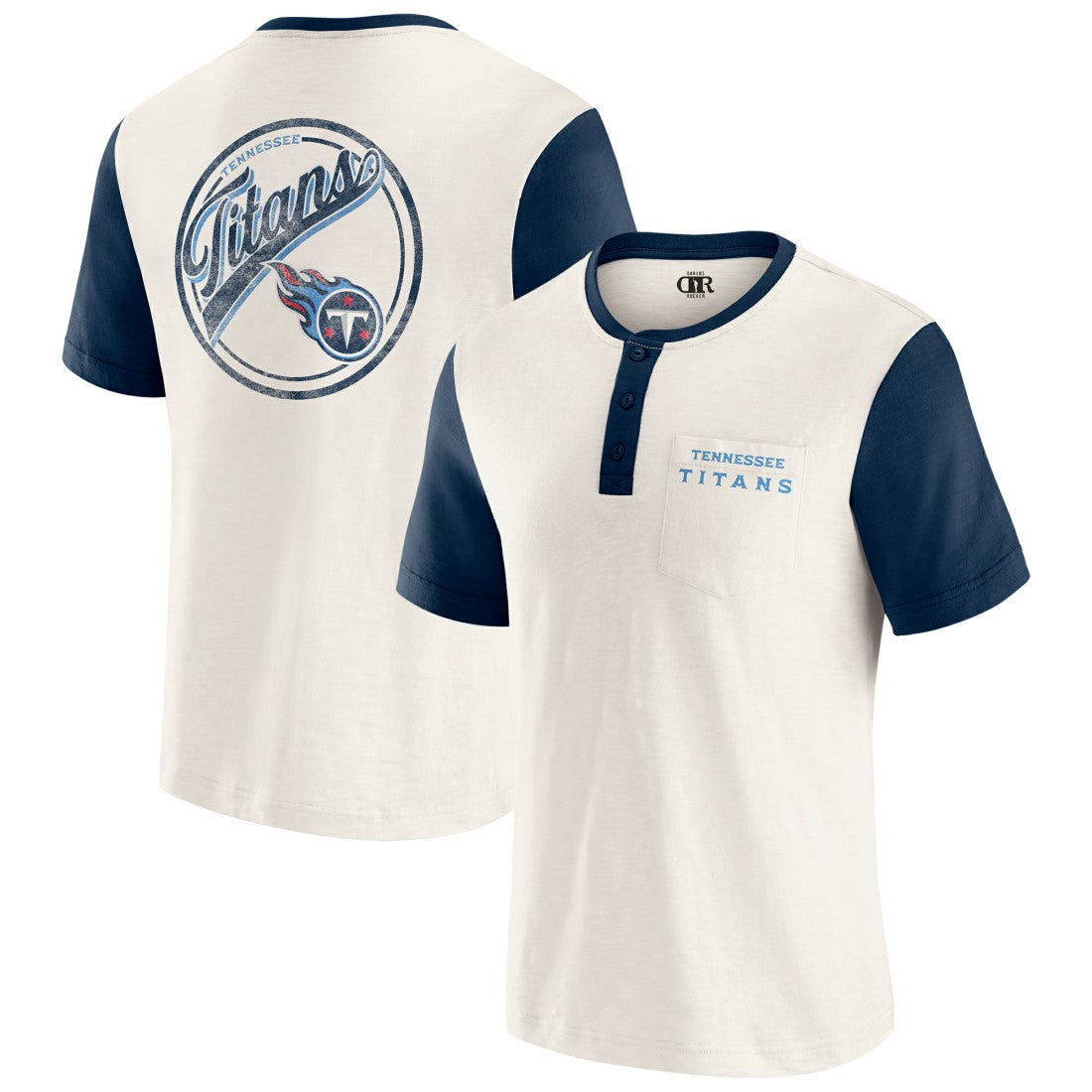 Fanatics Tennessee Titans Darius Rucker Collection Henley Colorblock Slub Pocket T-Shirt Cream