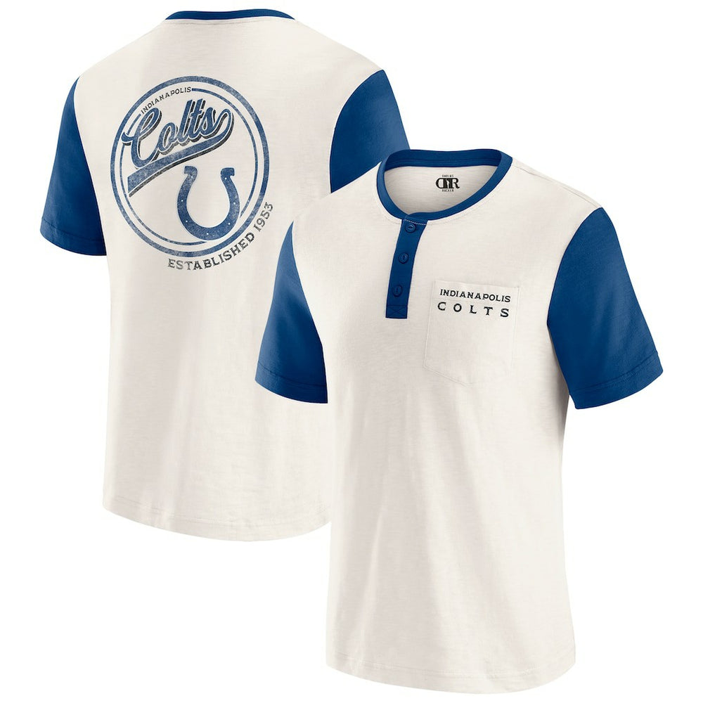 Fanatics Indianapolis Colts Darius Rucker Collection Henley Colorblock Slub Pocket T-Shirt Cream