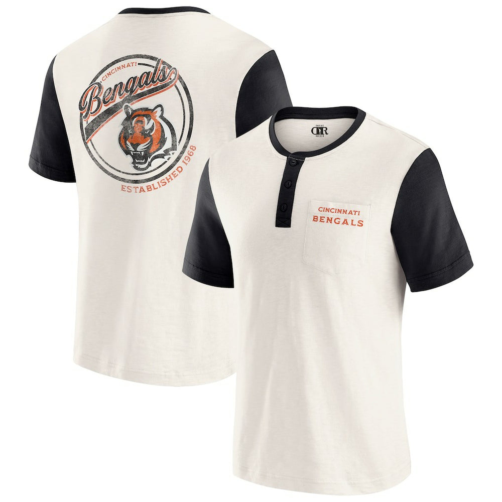 Fanatics Cincinnati Bengals Darius Rucker Collection Henley Colorblock Slub Pocket T-Shirt Cream