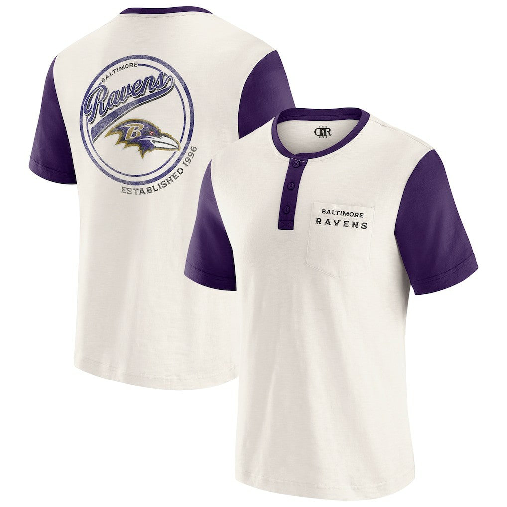 Fanatics Baltimore Ravens Darius Rucker Collection Henley Colorblock Slub Pocket T-Shirt Cream