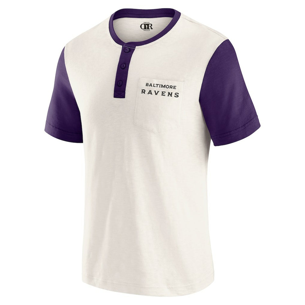 Fanatics Baltimore Ravens Darius Rucker Collection Henley Colorblock Slub Pocket T-Shirt Cream