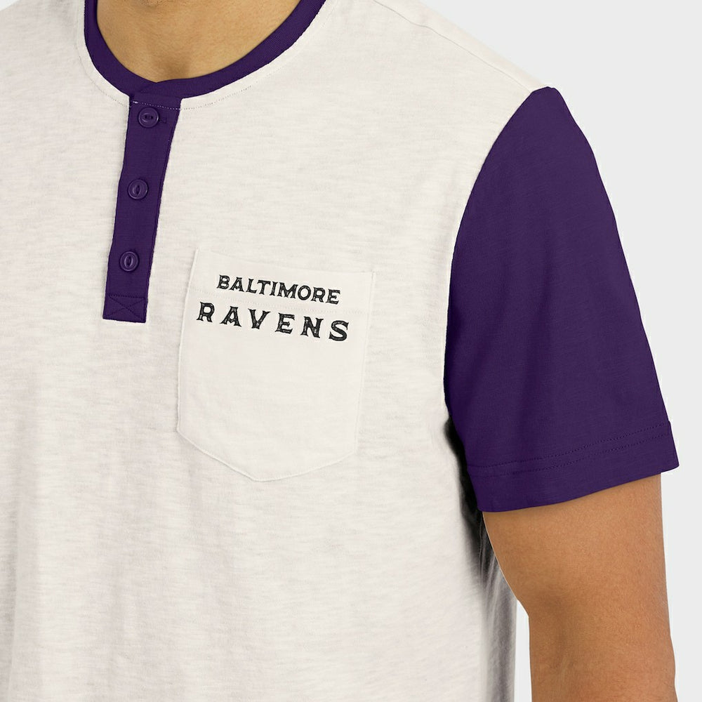 Fanatics Baltimore Ravens Darius Rucker Collection Henley Colorblock Slub Pocket T-Shirt Cream