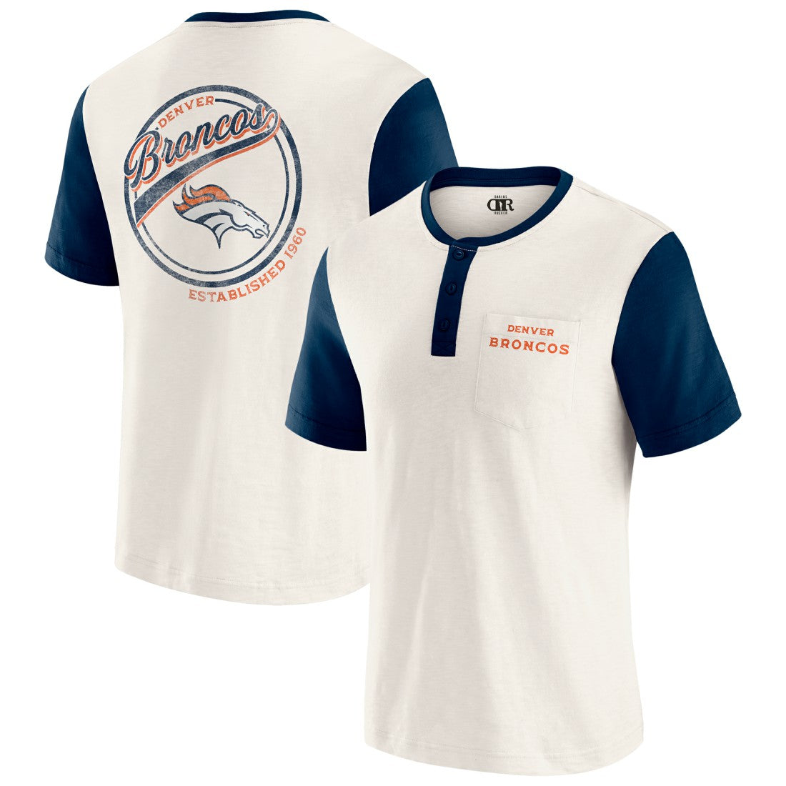 Fanatics Denver Broncos Darius Rucker Collection Henley Colorblock Slub Pocket T-Shirt Cream