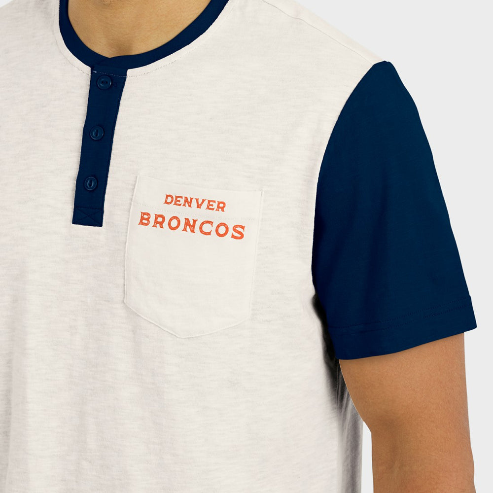 Fanatics Denver Broncos Darius Rucker Collection Henley Colorblock Slub Pocket T-Shirt Cream