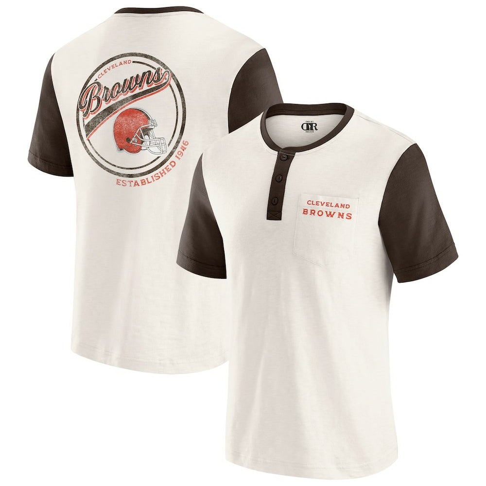 Fanatics Cleveland Browns Darius Rucker Collection Henley Colorblock Slub Pocket T-Shirt Cream