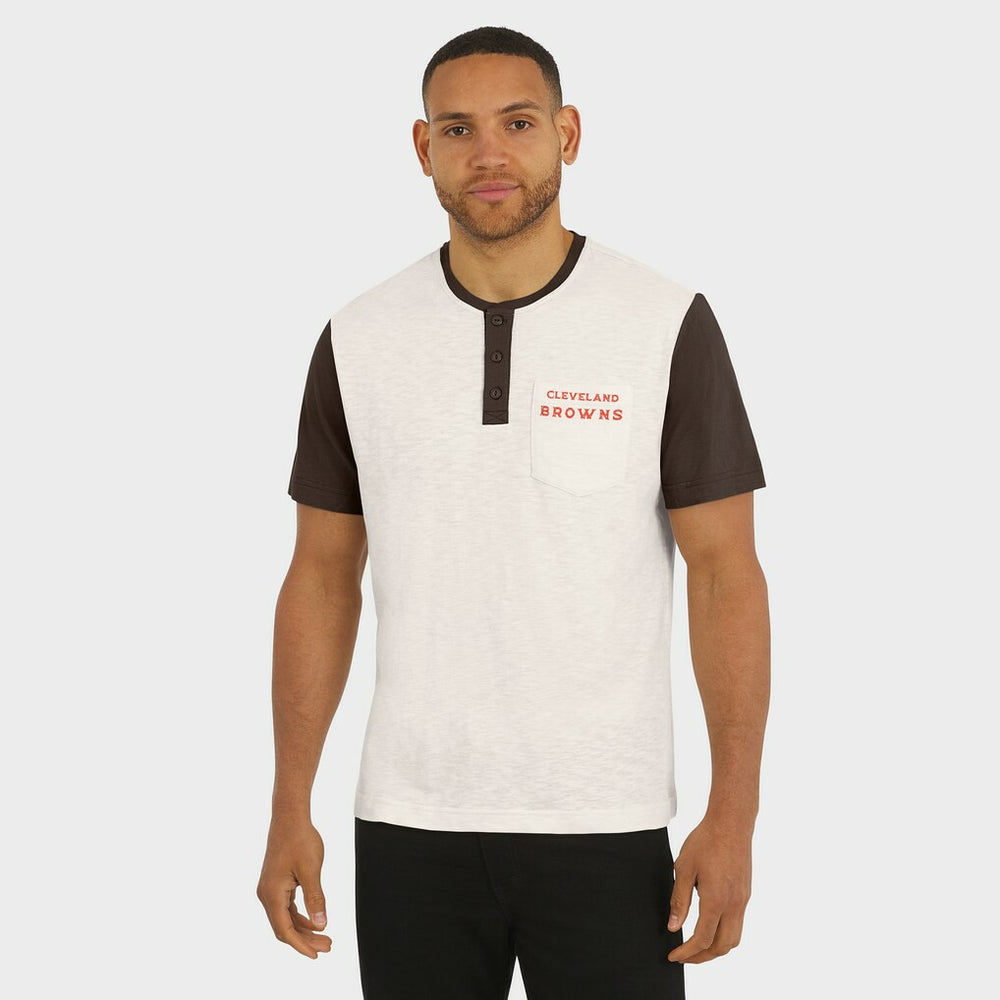 Fanatics Cleveland Browns Darius Rucker Collection Henley Colorblock Slub Pocket T-Shirt Cream