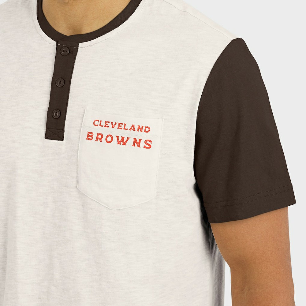 Fanatics Cleveland Browns Darius Rucker Collection Henley Colorblock Slub Pocket T-Shirt Cream