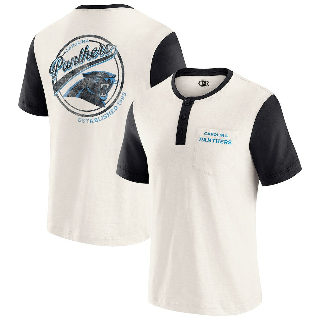 Fanatics Carolina Panthers Darius Rucker Collection Henley Colorblock Slub Pocket T-Shirt Cream