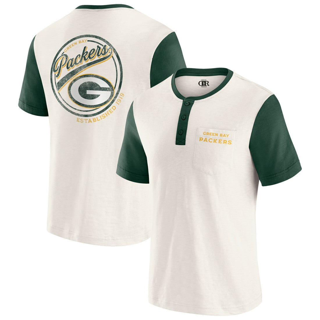 Fanatics Green Bay Packers Darius Rucker Collection Henley Colorblock Slub Pocket T-Shirt Cream