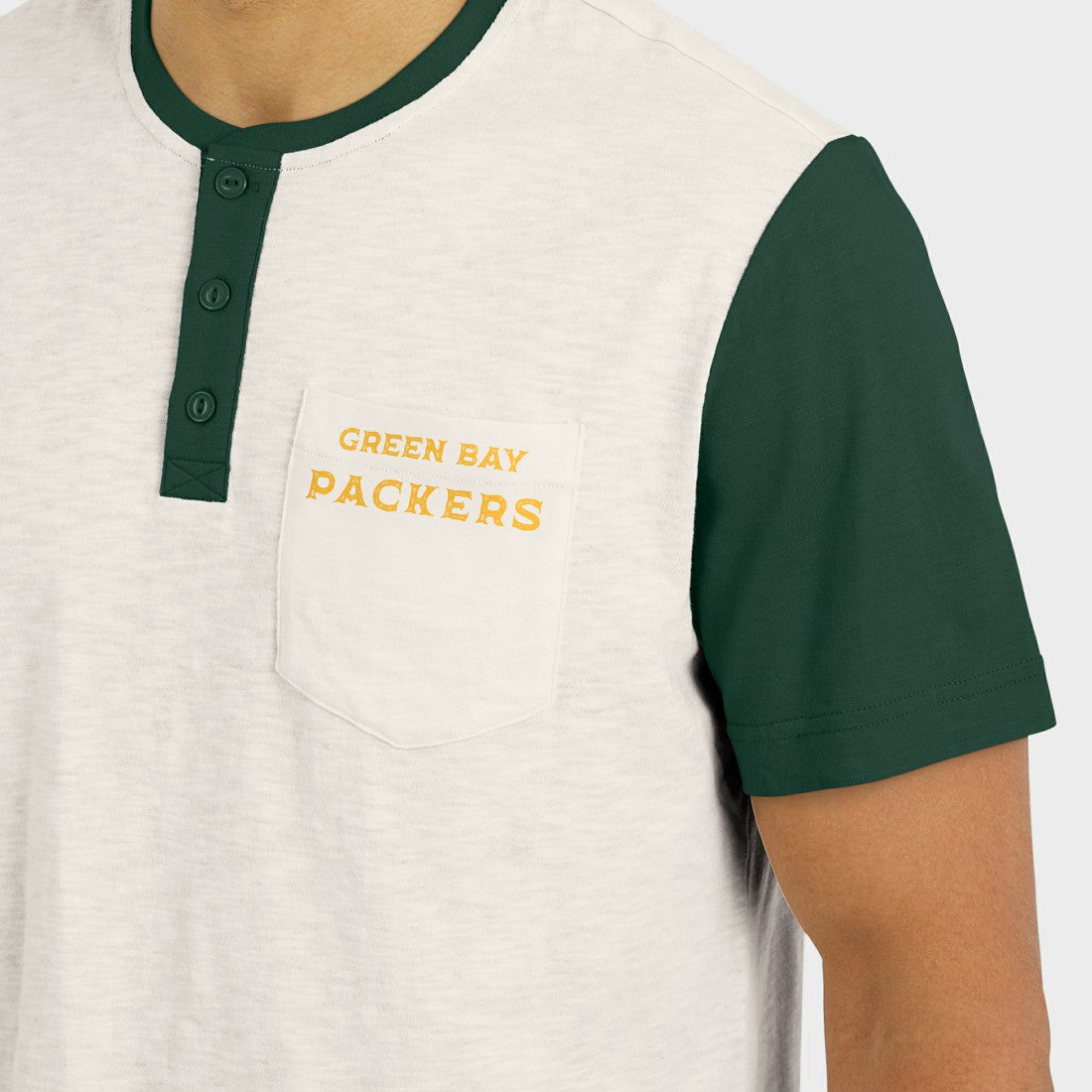 Fanatics Green Bay Packers Darius Rucker Collection Henley Colorblock Slub Pocket T-Shirt Cream