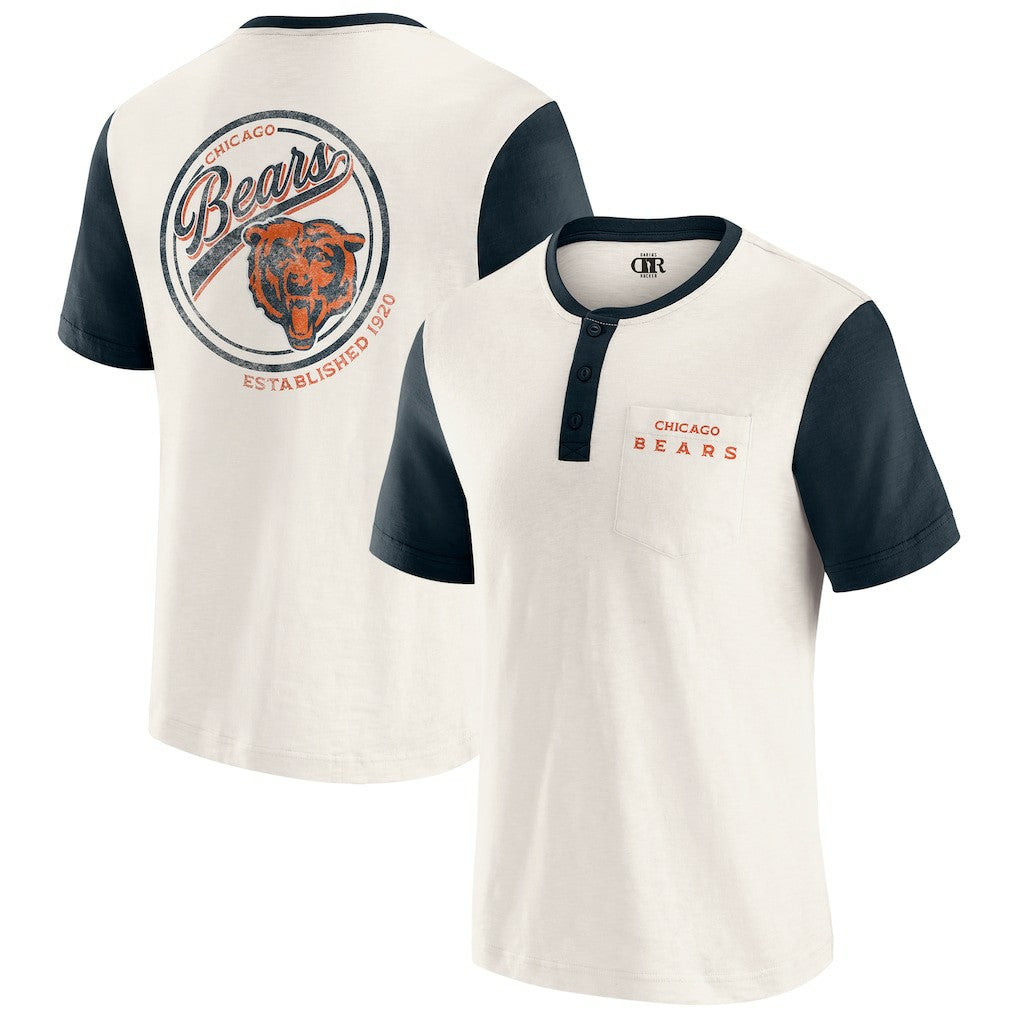 Fanatics Chicago Bears Darius Rucker Collection Henley Colorblock Slub Pocket T-Shirt Cream
