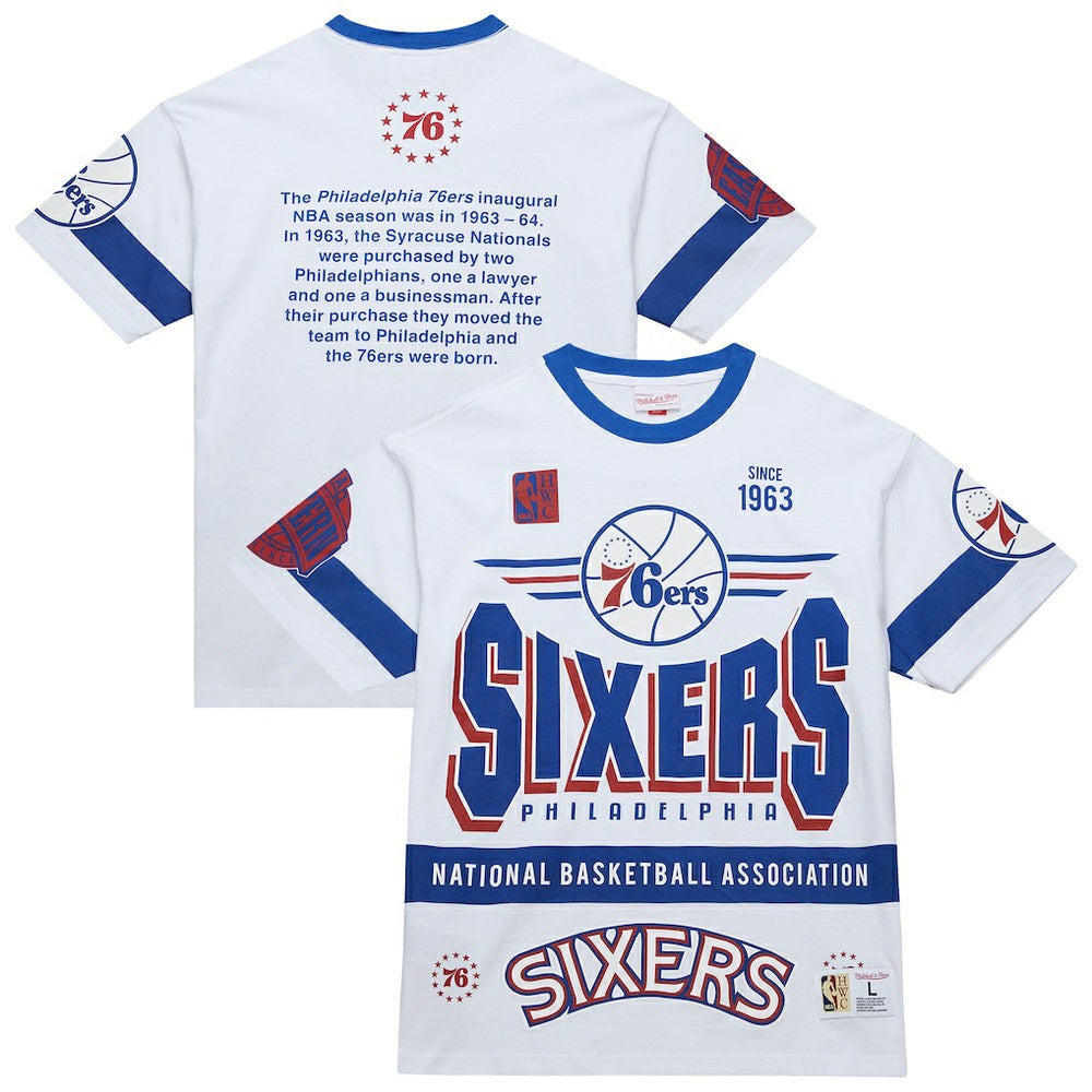 Philadelphia 76ers Unisex Hardwood Classics Vintage Team Origins Premium T-Shirt White | Mitchell & Ness for sale