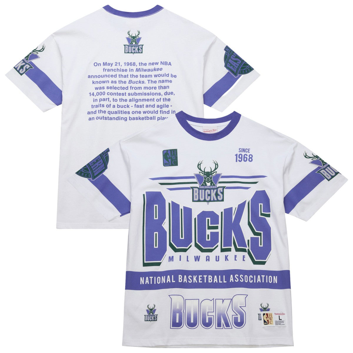 Milwaukee Bucks Unisex Hardwood Classics Vintage Team Origins Premium T-Shirt White | Mitchell & Ness Near Me