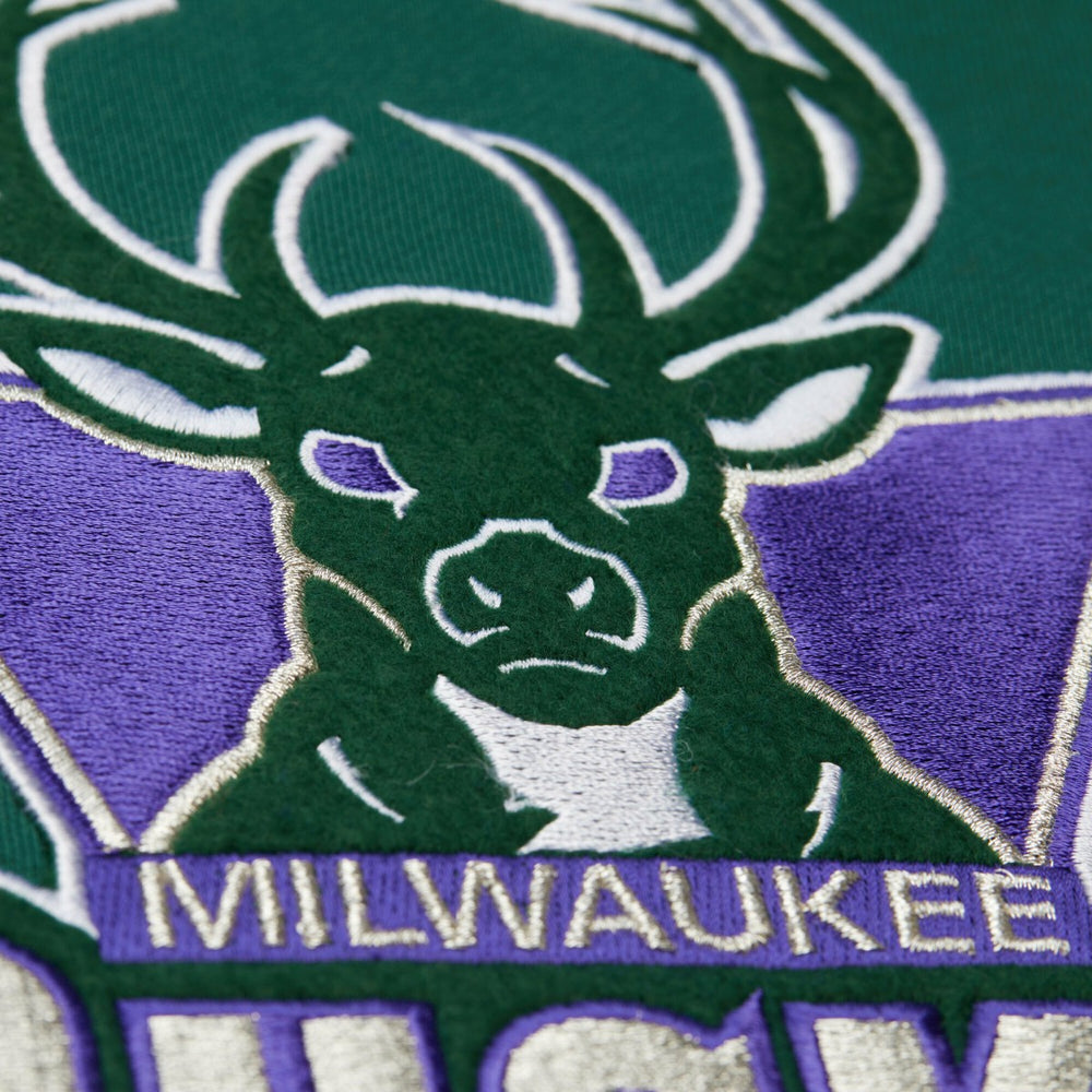 Milwaukee Bucks Hardwood Classics Team Origins Fleece Pullover Hoodie Hunter Green | Mitchell & Ness Lifestyle