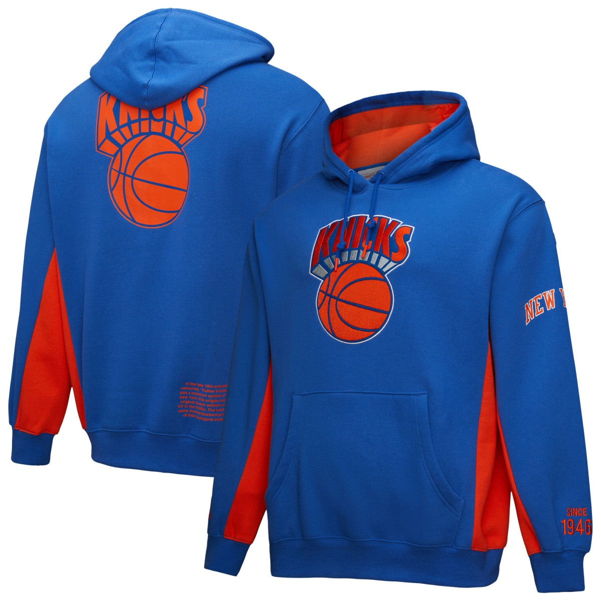 New York Knicks Hardwood Classics Team Origins Fleece Pullover Hoodie Blue | Mitchell & Ness US