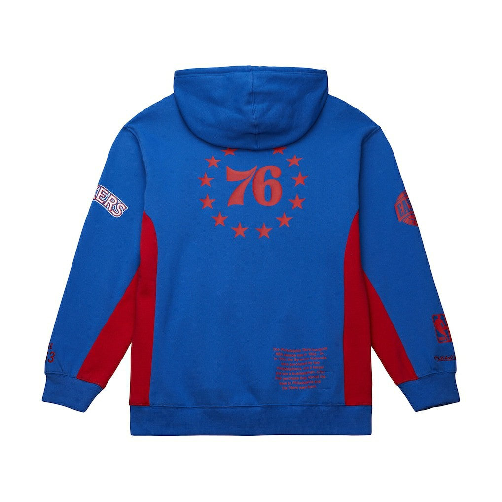 Philadelphia 76ers Hardwood Classics Team Origins Fleece Pullover Hoodie Royal | Mitchell & Ness online