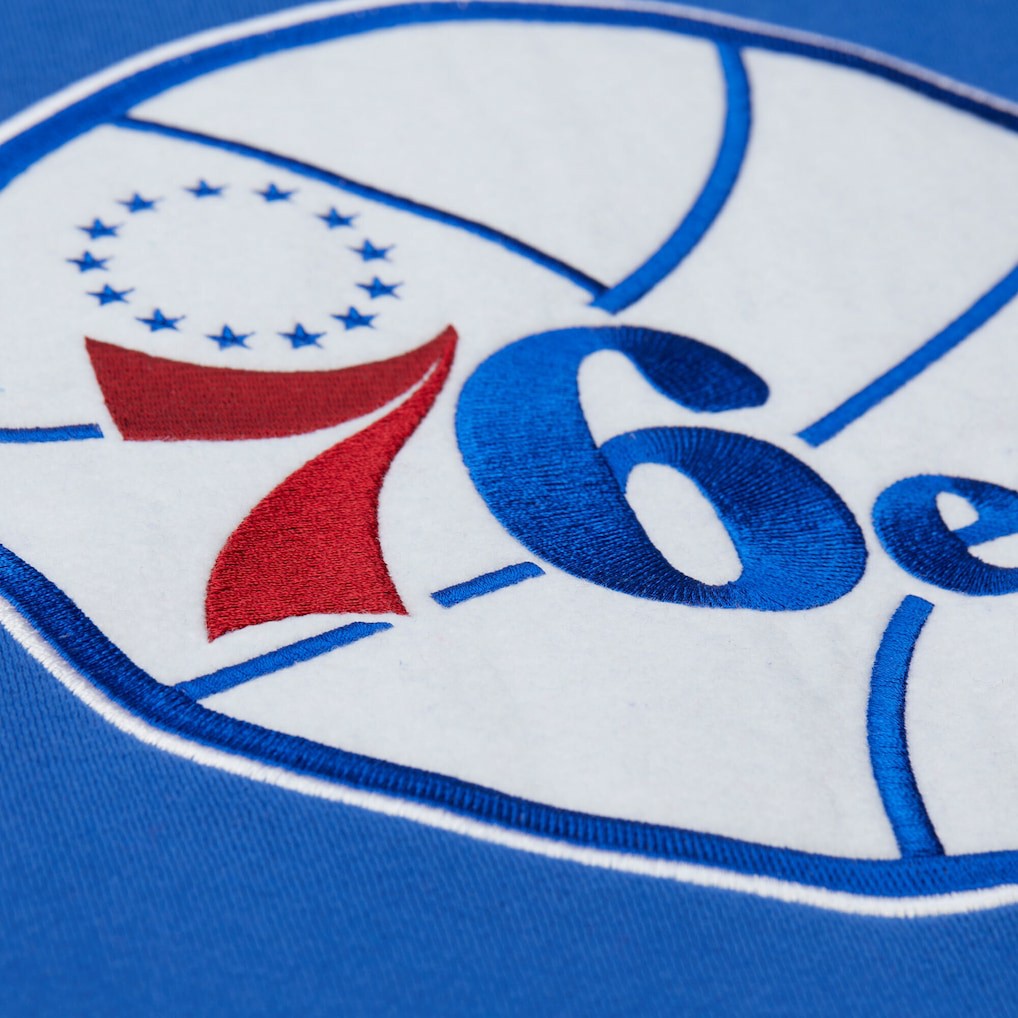 Philadelphia 76ers Hardwood Classics Team Origins Fleece Pullover Hoodie Royal | Mitchell & Ness online