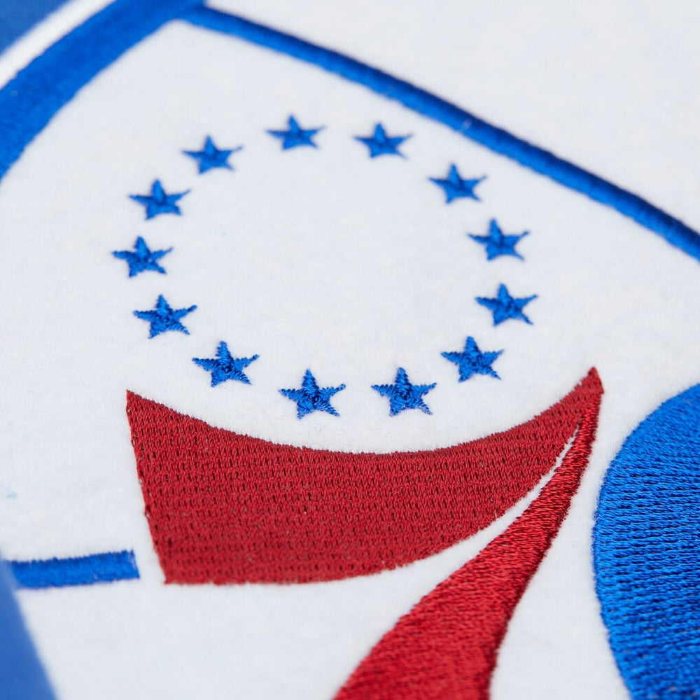 Philadelphia 76ers Hardwood Classics Team Origins Fleece Pullover Hoodie Royal | Mitchell & Ness online