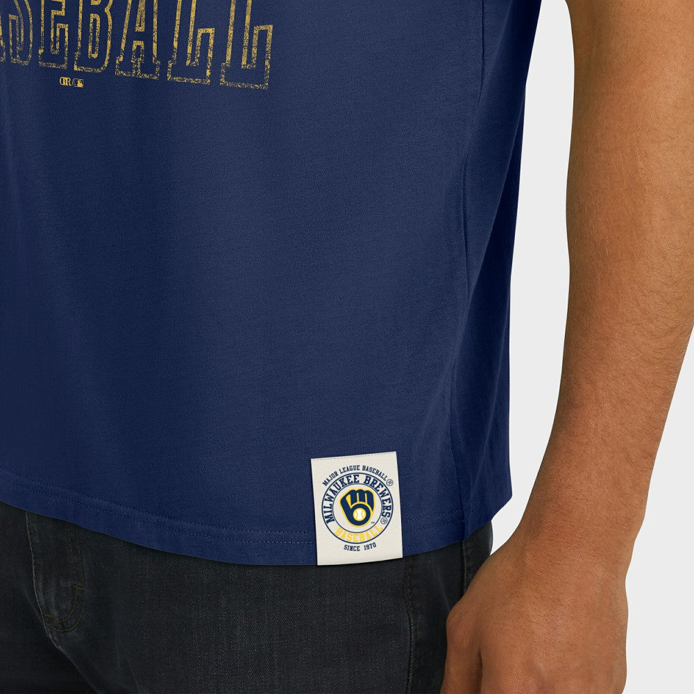 Milwaukee Brewers Darius Rucker Collection by Fanatics Distressed Sleeve Stripe T-Shirt - Navy - Fanatics Online