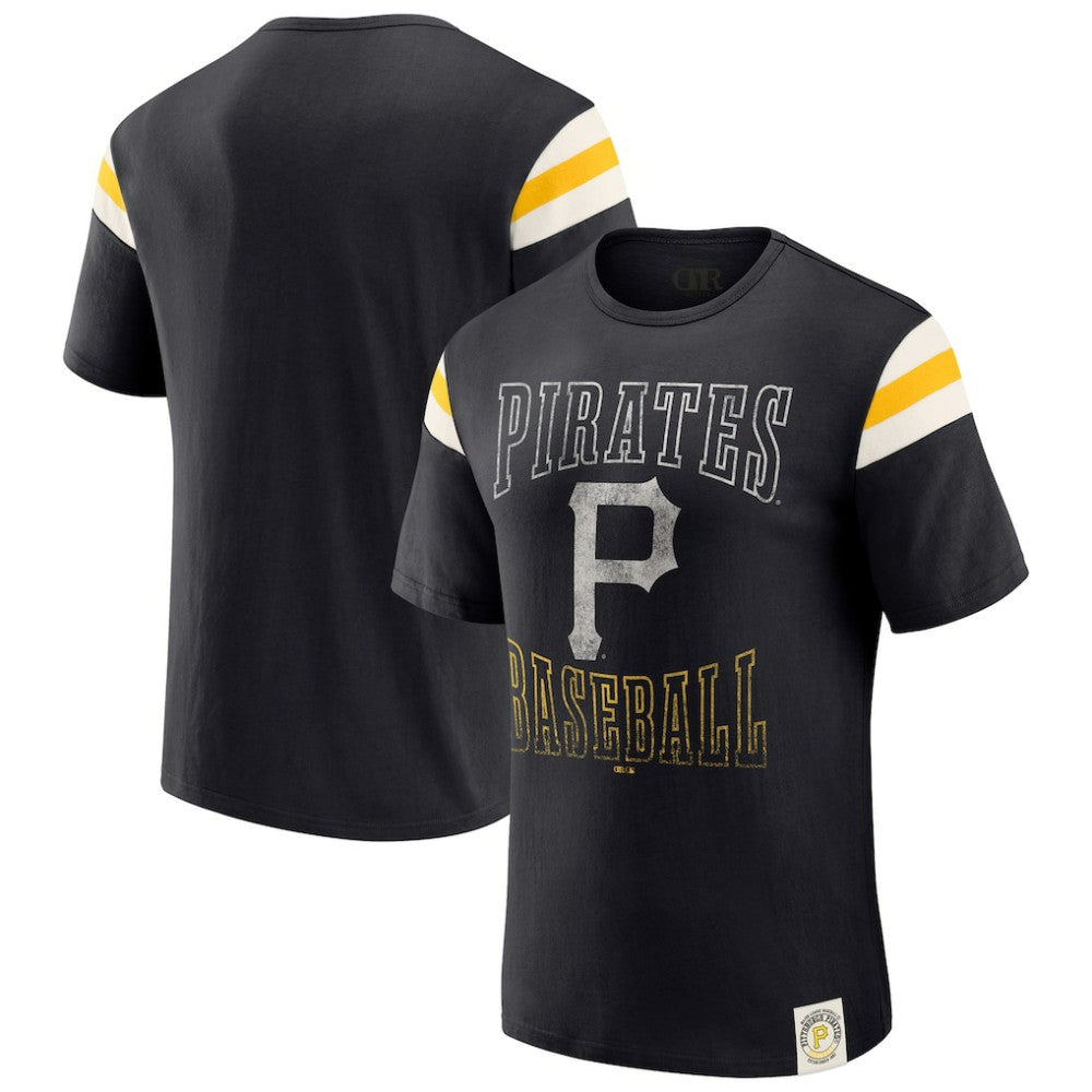 Pittsburgh Pirates Darius Rucker Collection by Fanatics Distressed Sleeve Stripe T-Shirt - Black - Fanatics Online