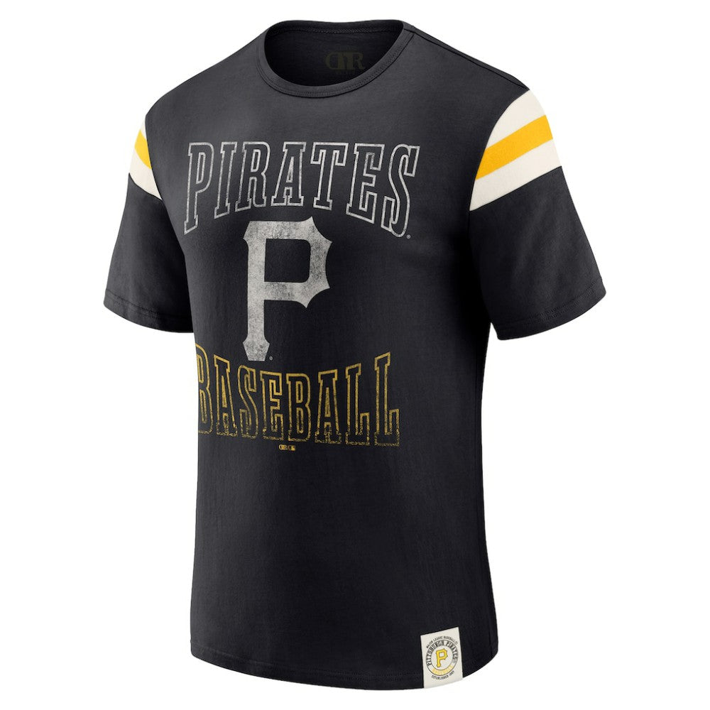 Pittsburgh Pirates Darius Rucker Collection by Fanatics Distressed Sleeve Stripe T-Shirt - Black - Fanatics Online
