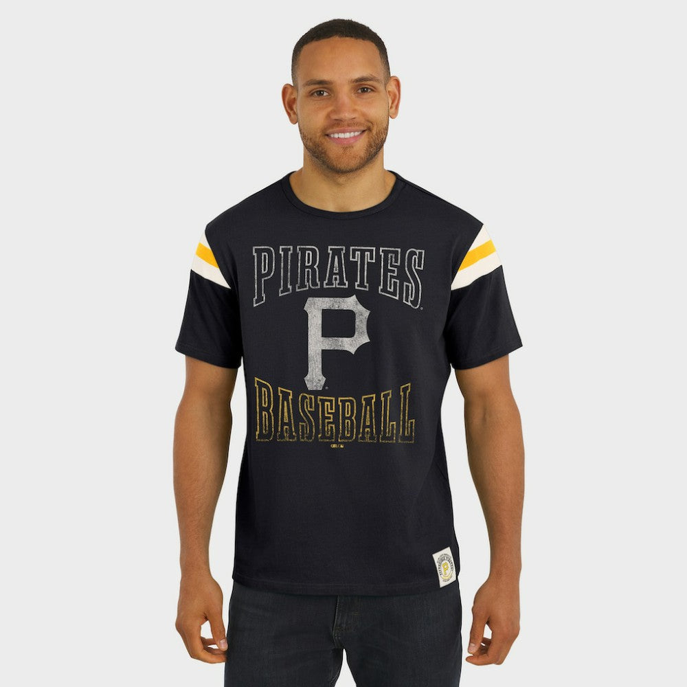 Pittsburgh Pirates Darius Rucker Collection by Fanatics Distressed Sleeve Stripe T-Shirt - Black - Fanatics Online