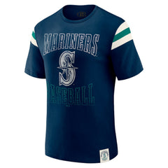 Seattle Mariners Darius Rucker Collection by Fanatics Distressed Sleeve Stripe T-Shirt - Navy - Fanatics Discount