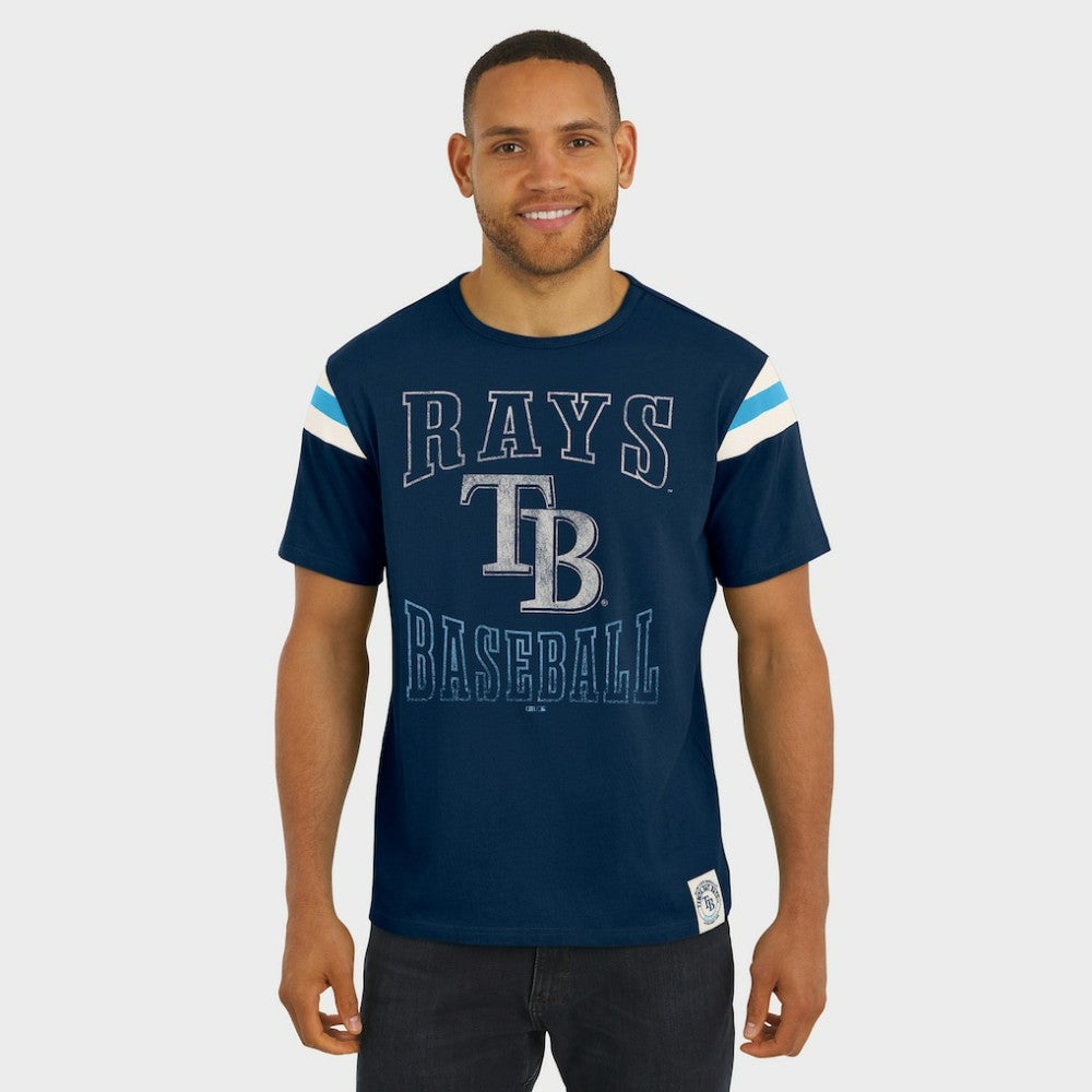 Tampa Bay Rays Darius Rucker Collection by Fanatics Distressed Sleeve Stripe T-Shirt - Navy - Fanatics Online