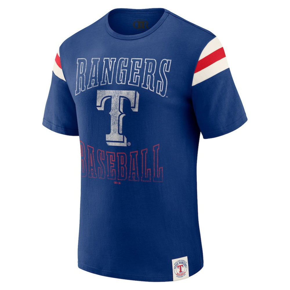Texas Rangers Darius Rucker Collection by Fanatics Distressed Sleeve Stripe T-Shirt - Royal - Fanatics Discount