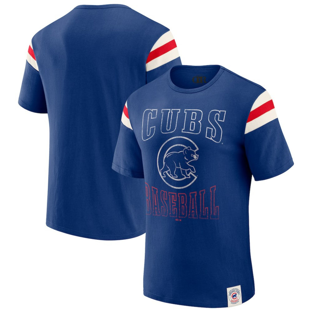 Chicago Cubs Darius Rucker Collection by Fanatics Distressed Sleeve Stripe T-Shirt - Royal - Fanatics Sale