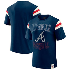 Atlanta Braves Darius Rucker Collection by Fanatics Distressed Sleeve Stripe T-Shirt - Navy - Fanatics Discount