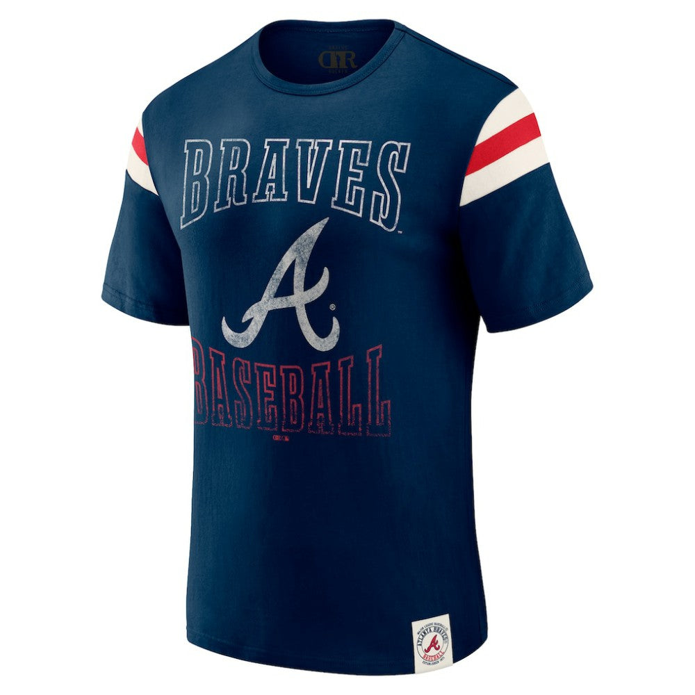 Atlanta Braves Darius Rucker Collection by Fanatics Distressed Sleeve Stripe T-Shirt - Navy - Fanatics Discount