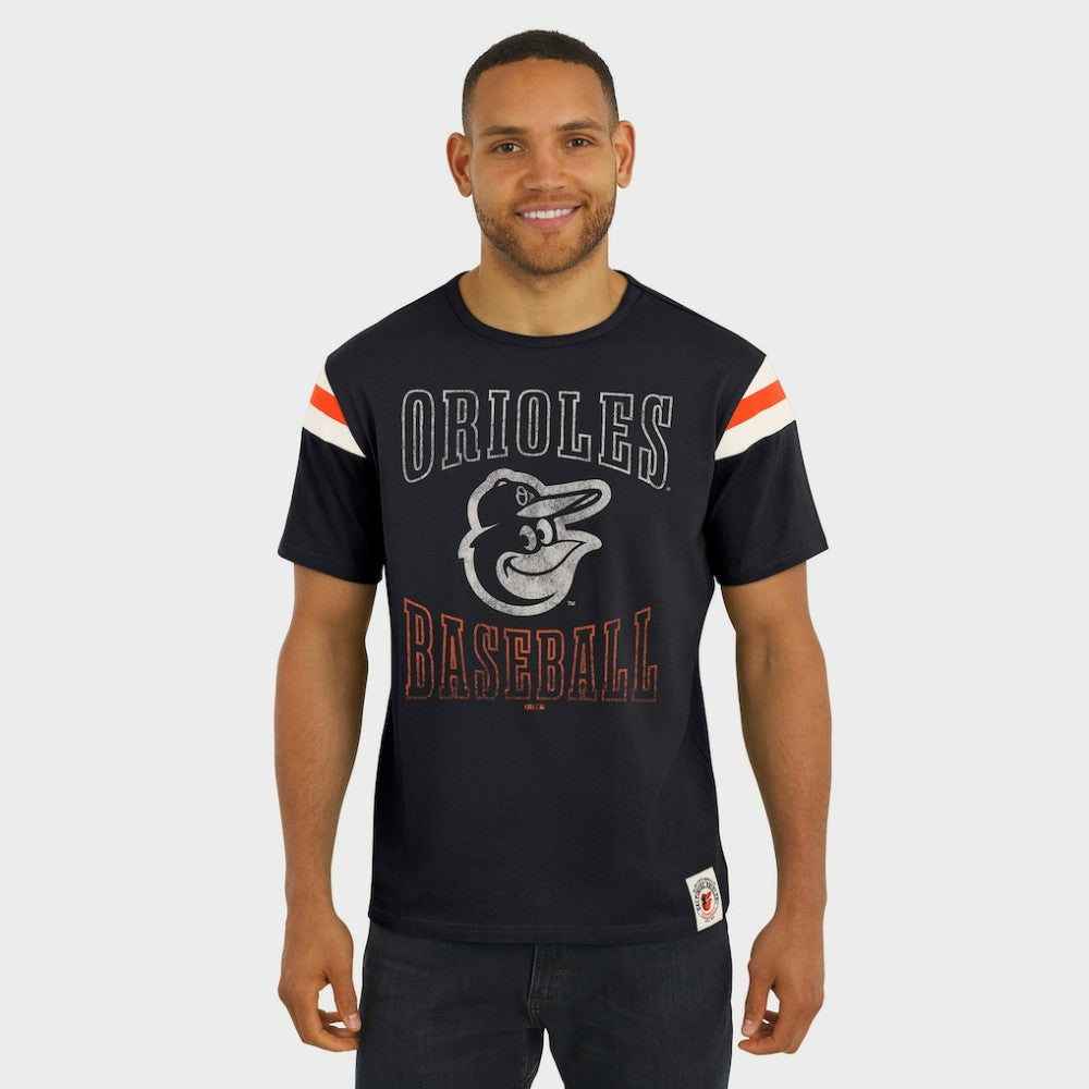 Baltimore Orioles Darius Rucker Collection by Fanatics Distressed Sleeve Stripe T-Shirt - Black - Fanatics on Sale