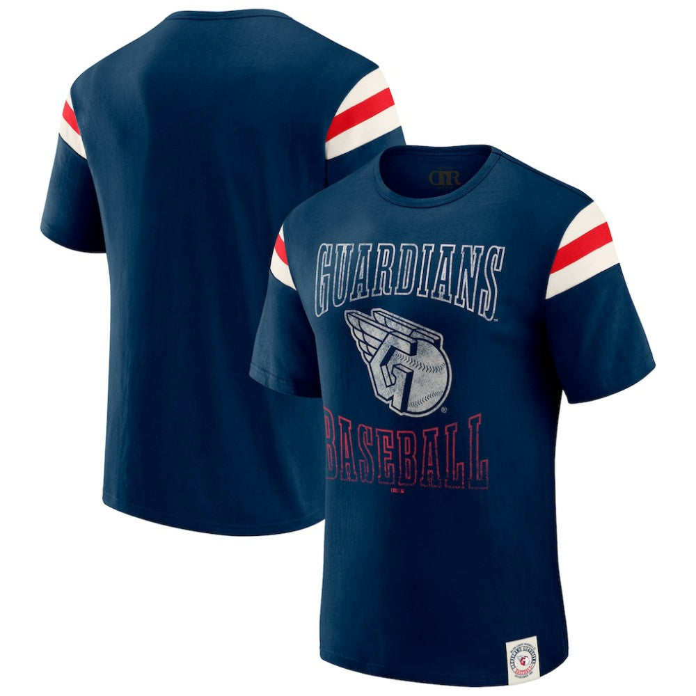 Cleveland Guardians Darius Rucker Collection by Fanatics Distressed Sleeve Stripe T-Shirt - Navy - Fanatics Sale