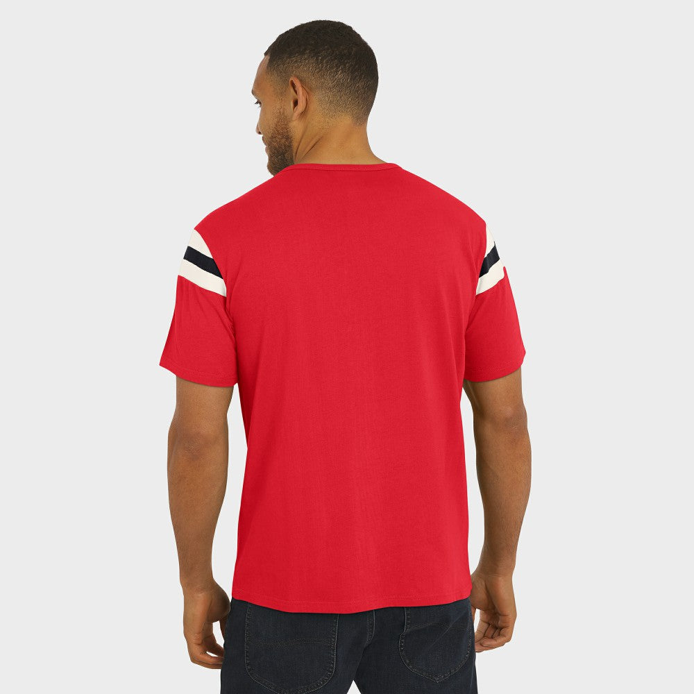 Cincinnati Reds Darius Rucker Collection by Fanatics Distressed Sleeve Stripe T-Shirt - Red - Fanatics on Sale