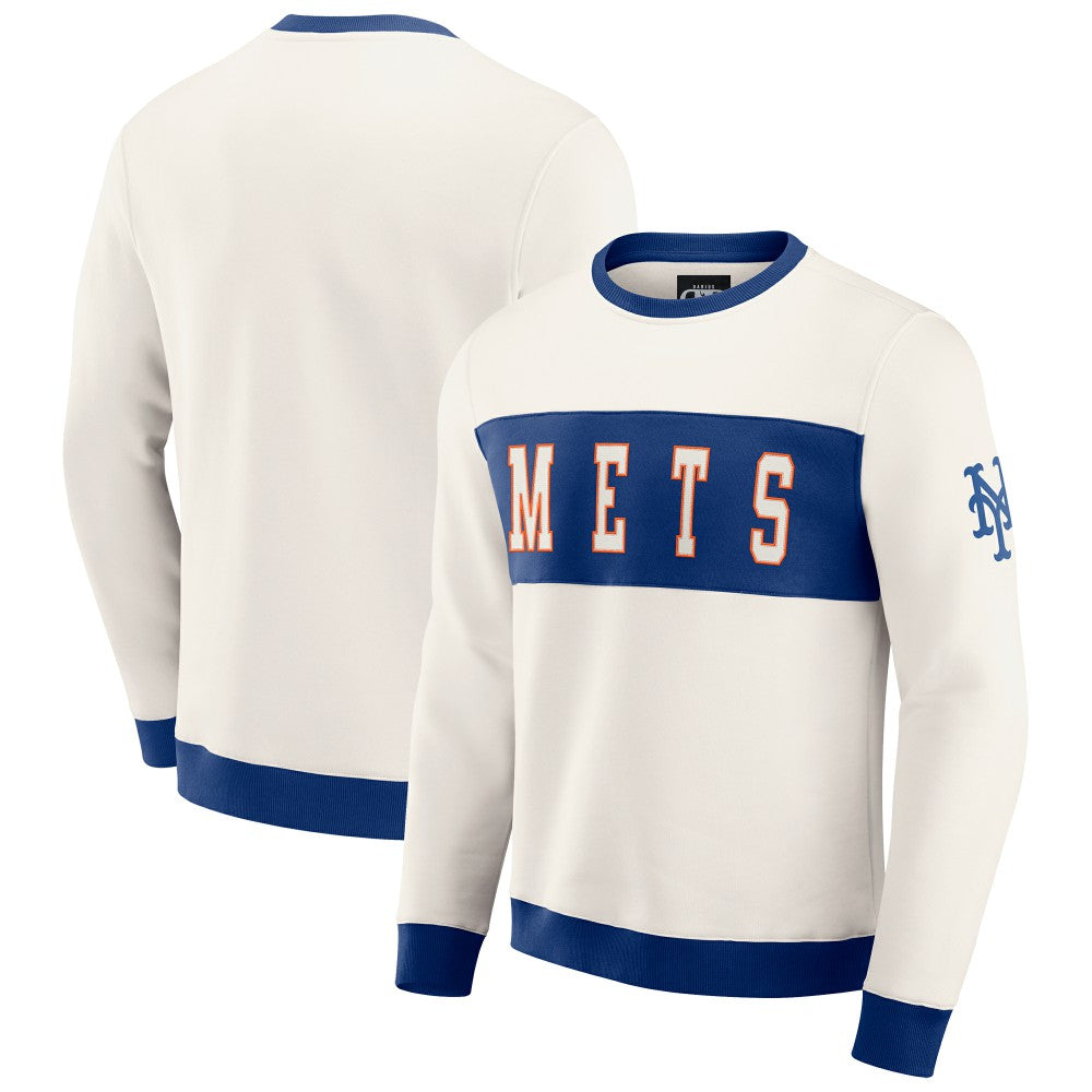 New York Mets Darius Rucker Collection by Fanatics Colorblock Crewneck Sweatshirt - Cream - Fanatics Sale