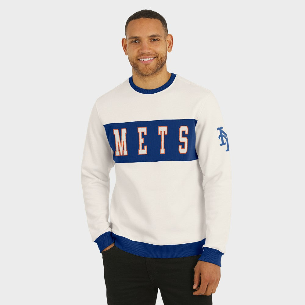 New York Mets Darius Rucker Collection by Fanatics Colorblock Crewneck Sweatshirt - Cream - Fanatics Sale