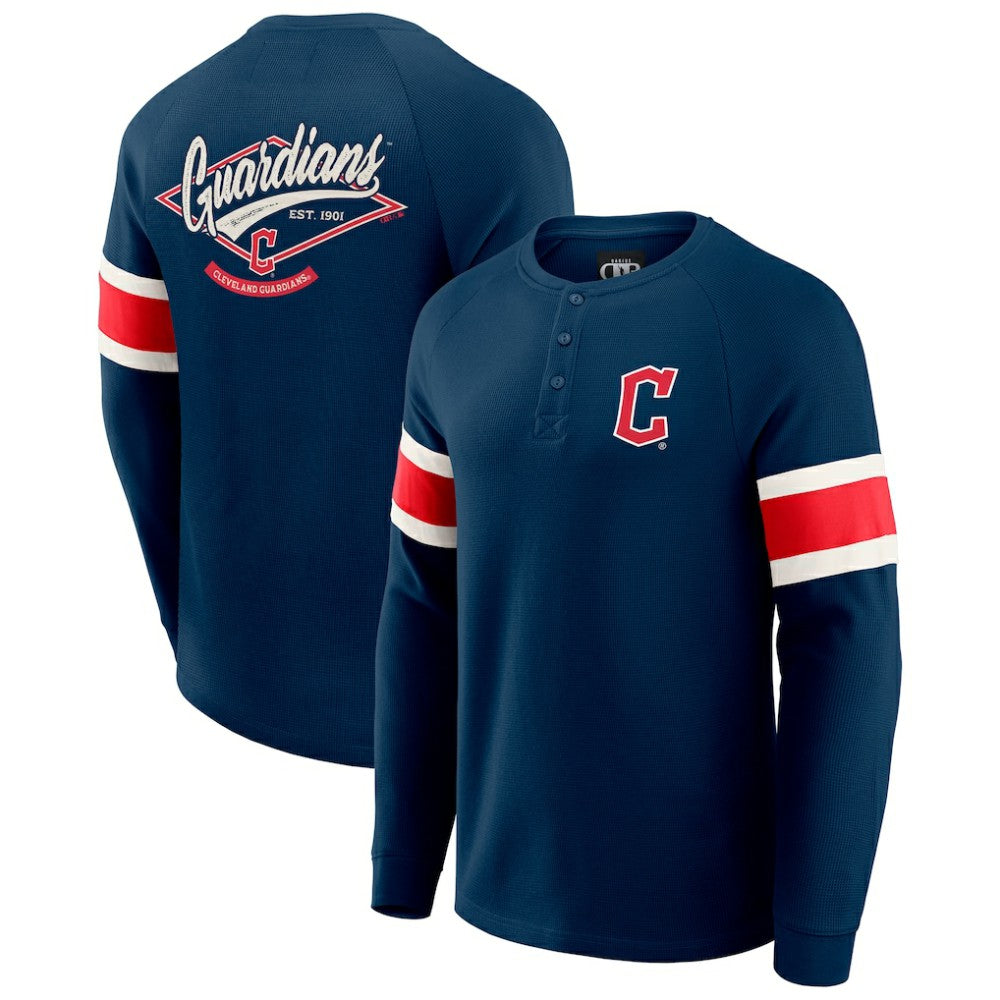 Cleveland Guardians Darius Rucker Collection by Fanatics Waffle-Knit Raglan Long Sleeve Henley T-Shirt - Navy - Fanatics Discount