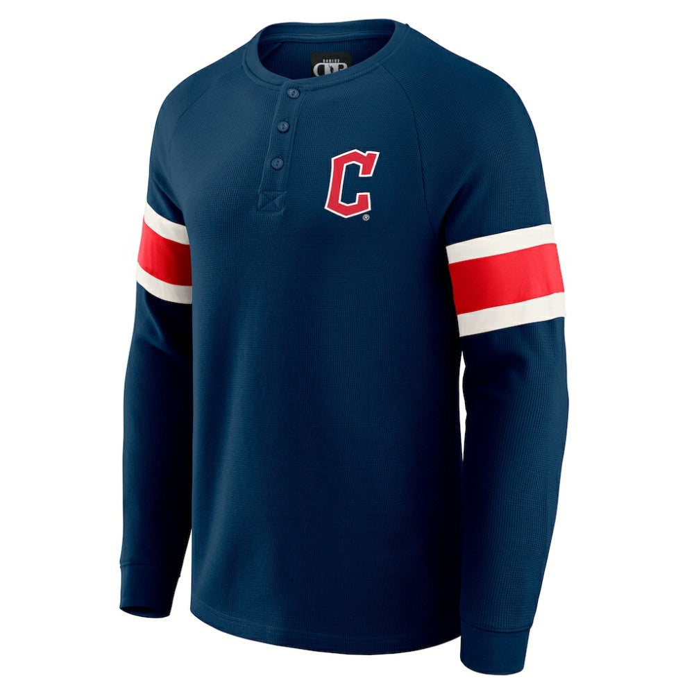 Cleveland Guardians Darius Rucker Collection by Fanatics Waffle-Knit Raglan Long Sleeve Henley T-Shirt - Navy - Fanatics Discount