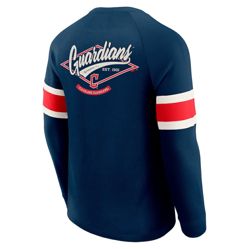 Cleveland Guardians Darius Rucker Collection by Fanatics Waffle-Knit Raglan Long Sleeve Henley T-Shirt - Navy - Fanatics Discount