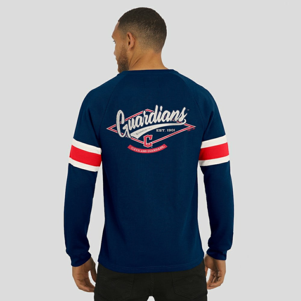 Cleveland Guardians Darius Rucker Collection by Fanatics Waffle-Knit Raglan Long Sleeve Henley T-Shirt - Navy - Fanatics Discount
