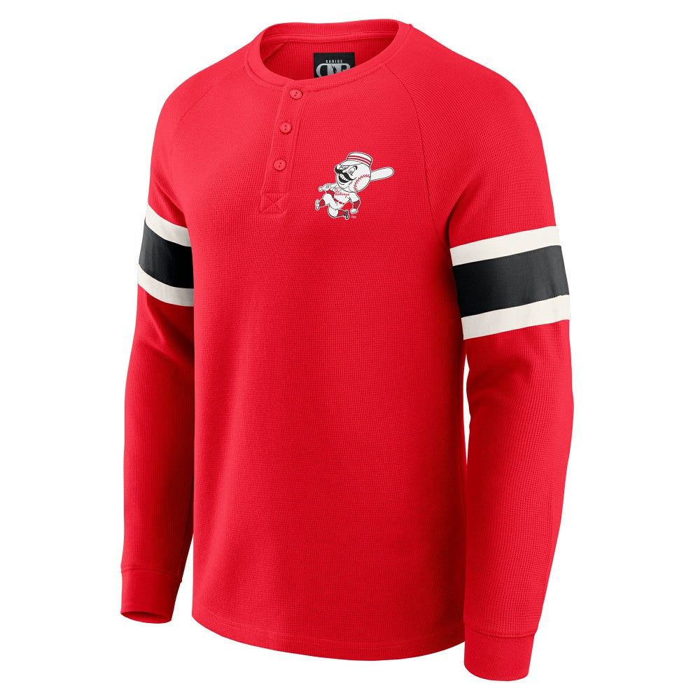 Cincinnati Reds Darius Rucker Collection by Fanatics Waffle-Knit Raglan Long Sleeve Henley T-Shirt - Red - Fanatics Sale