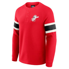 Cincinnati Reds Darius Rucker Collection by Fanatics Waffle-Knit Raglan Long Sleeve Henley T-Shirt - Red - Fanatics Sale