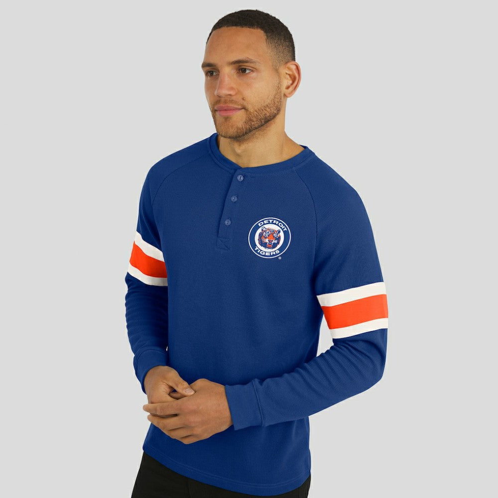 Detroit Tigers Darius Rucker Collection by Fanatics Waffle-Knit Raglan Long Sleeve Henley T-Shirt - Blue - Fanatics Discount